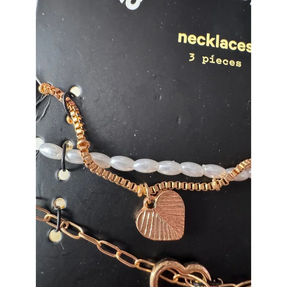 Art Class Girls 3pc Necklace Set Gold Tone Faux Pearl Heart Charms KNK4468501